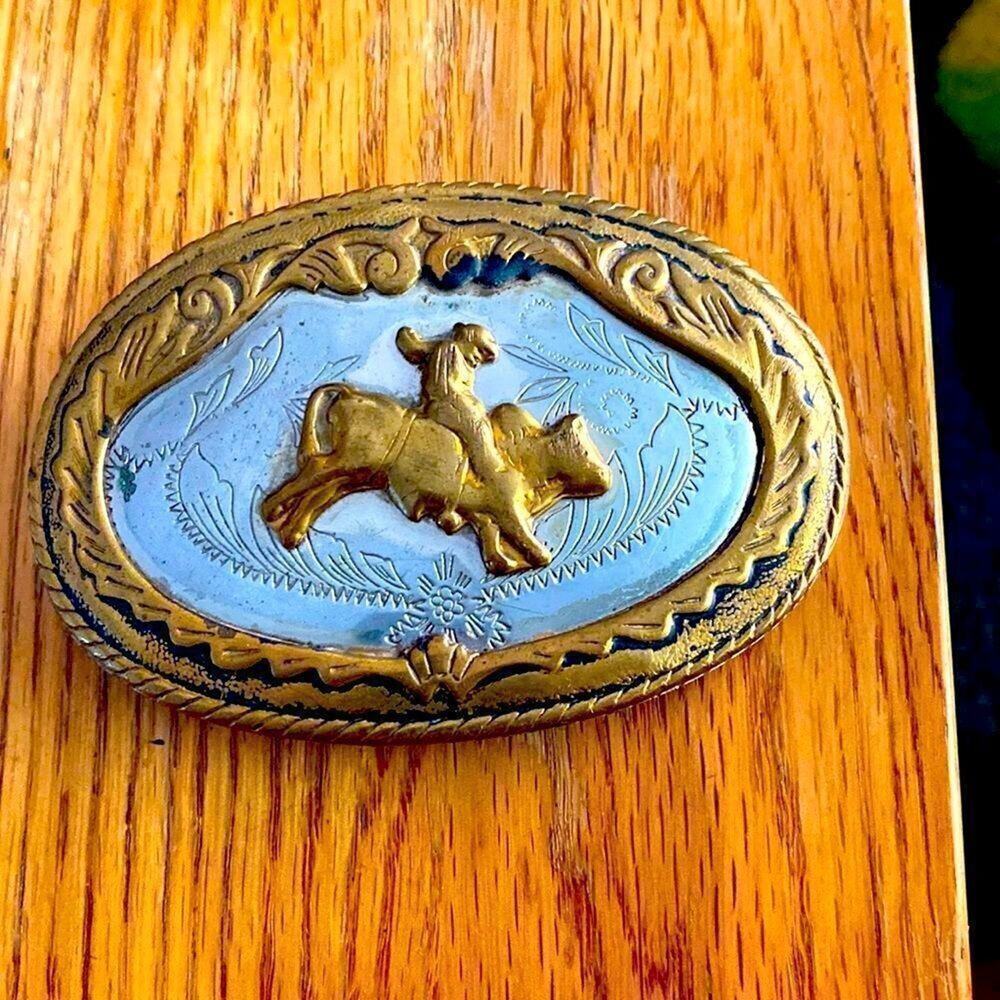 Vintage Nocona German Silver Bucking Bronco Western Belt Buckle Rodeo